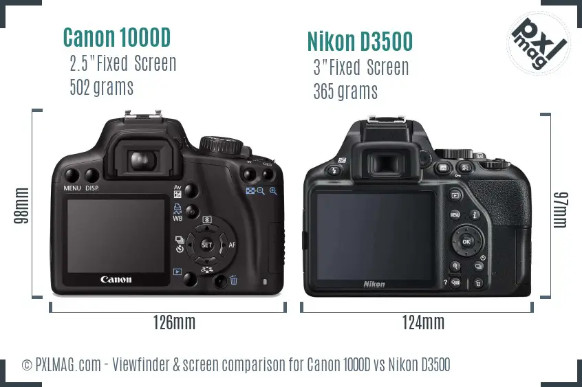 Canon 1000D vs Nikon D3500 Screen and Viewfinder comparison
