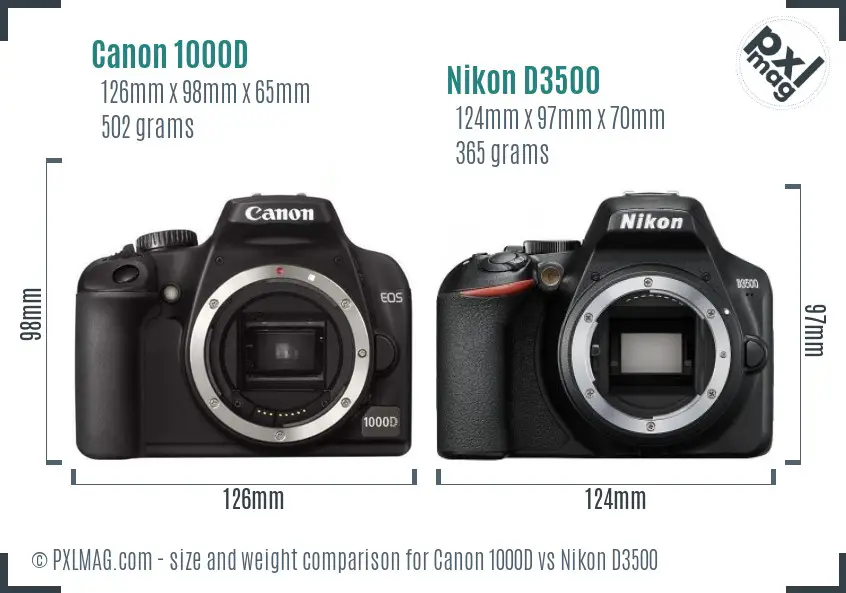 Canon 1000D vs Nikon D3500 size comparison