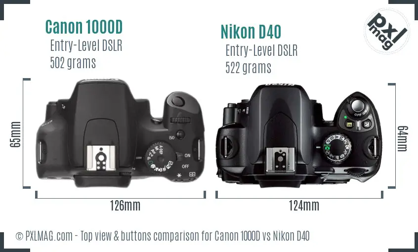 Canon 1000D vs Nikon D40 top view buttons comparison