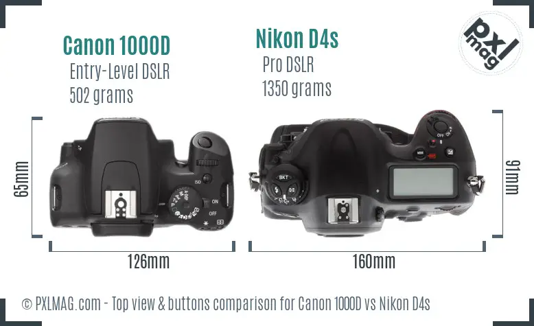 Canon 1000D vs Nikon D4s top view buttons comparison Canon 1000D vs Nikon D4s top view buttons comparison