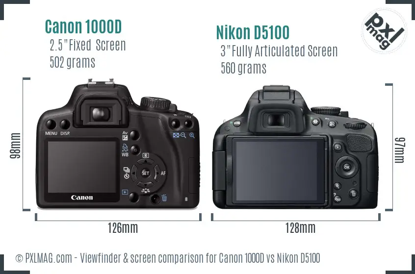 Canon 1000D vs Nikon D5100 Screen and Viewfinder comparison