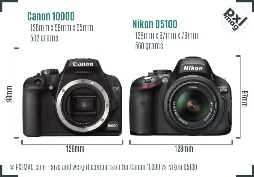 Canon 1000D vs Nikon D5100 size comparison
