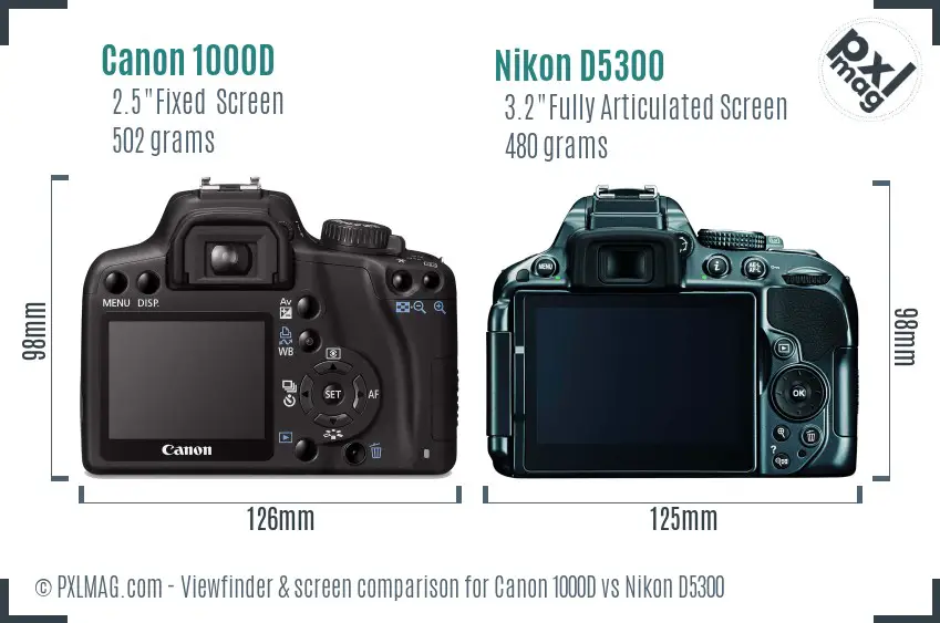 Canon 1000D vs Nikon D5300 Screen and Viewfinder comparison