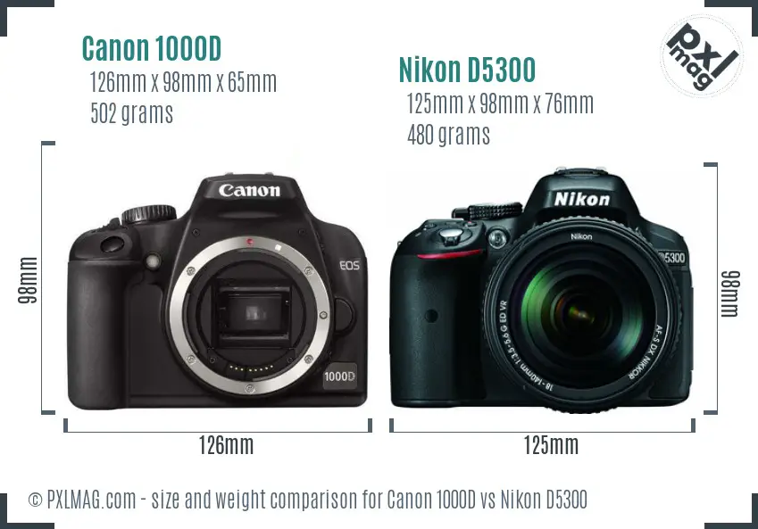 Canon 1000D vs Nikon D5300 size comparison