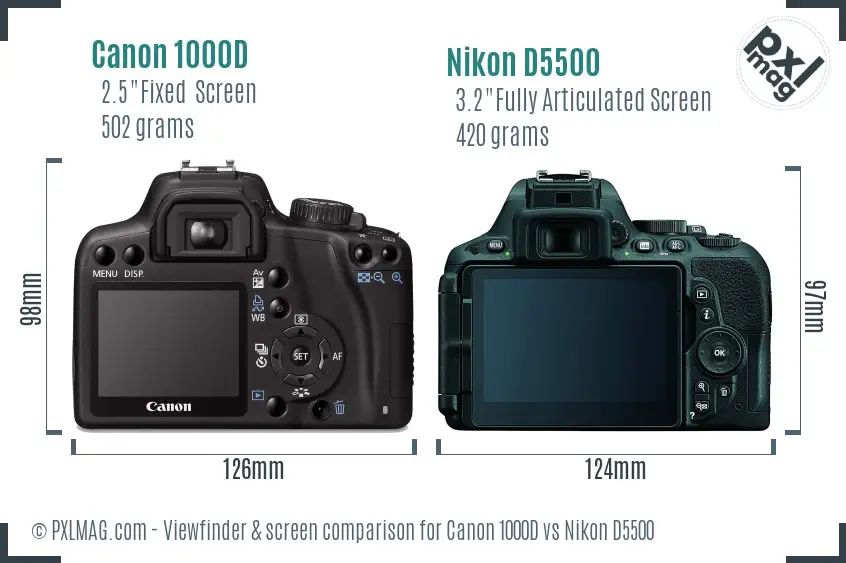 Canon 1000D vs Nikon D5500 Screen and Viewfinder comparison