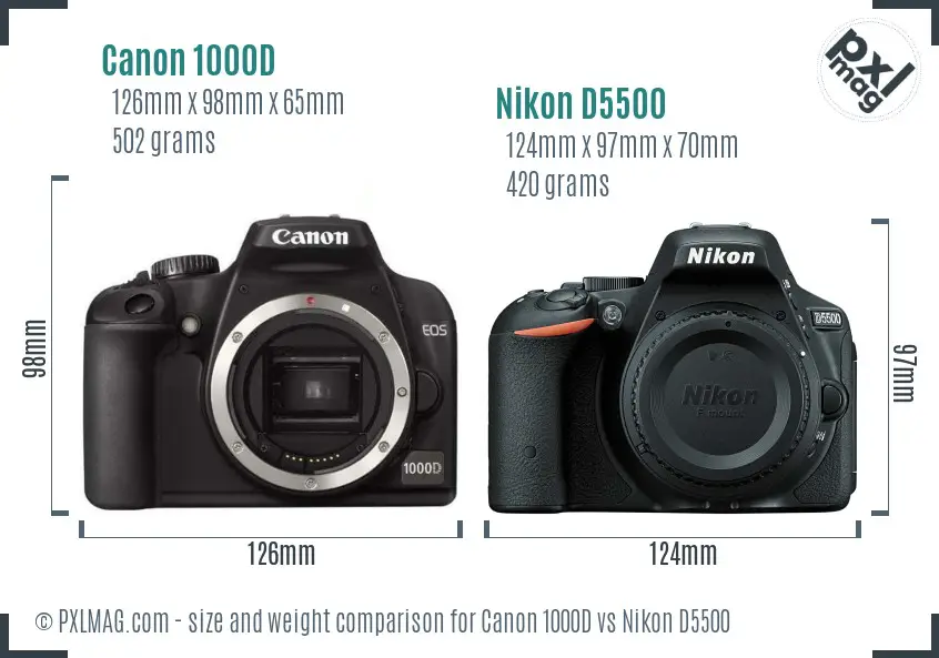 Canon 1000D vs Nikon D5500 size comparison