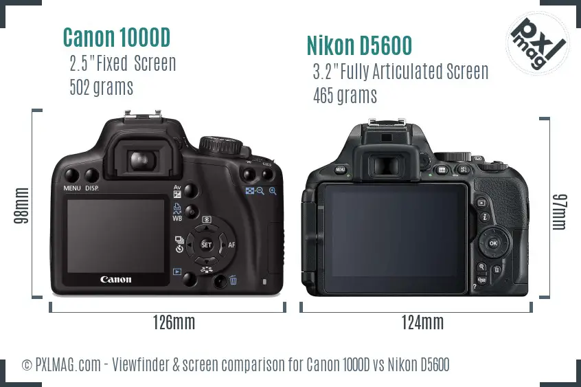 Canon 1000D vs Nikon D5600 Screen and Viewfinder comparison
