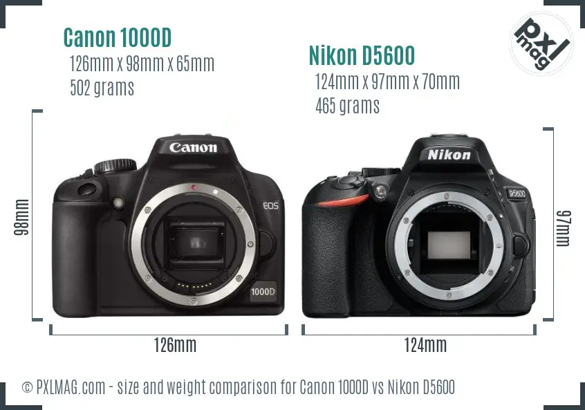 Canon 1000D vs Nikon D5600 size comparison