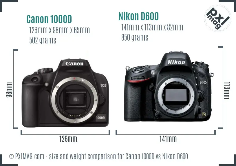 Canon 1000D vs Nikon D600 size comparison Canon 1000D vs Nikon D600 size comparison