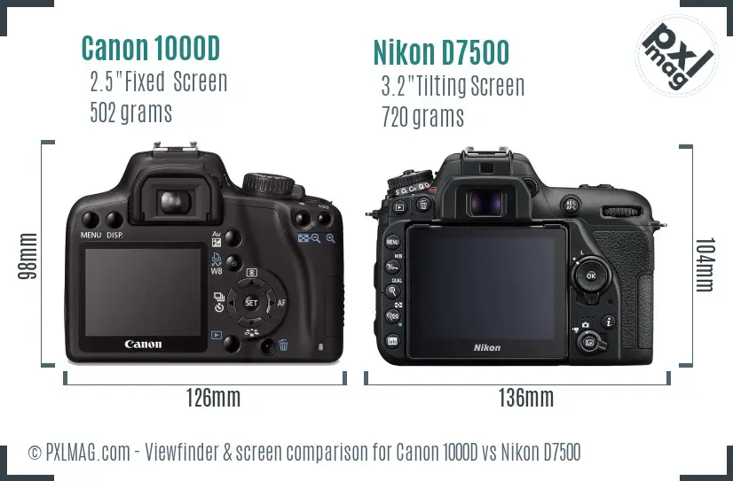 Canon 1000D vs Nikon D7500 Screen and Viewfinder comparison Canon 1000D vs Nikon D7500 Screen and Viewfinder comparison