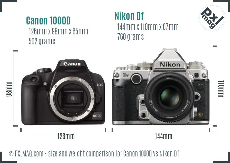 Canon 1000D vs Nikon Df size comparison Canon 1000D vs Nikon Df size comparison