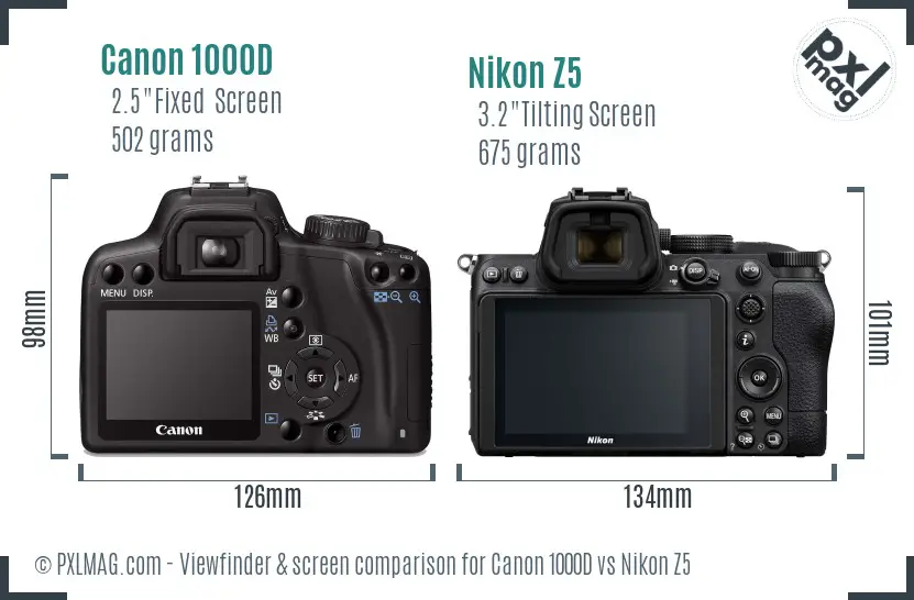 Canon 1000D vs Nikon Z5 Screen and Viewfinder comparison