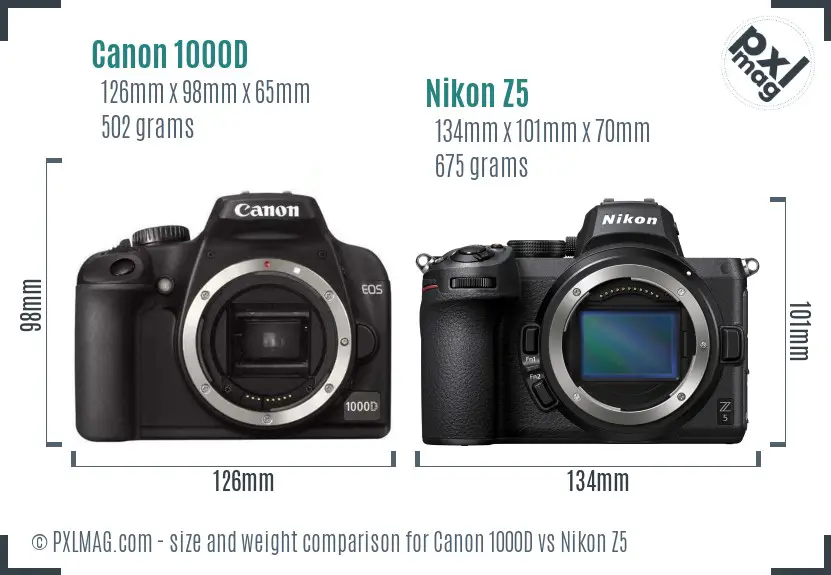 Canon 1000D vs Nikon Z5 size comparison