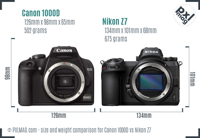 Canon 1000D vs Nikon Z7 size comparison