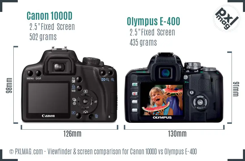 Canon 1000D vs Olympus E-400 Screen and Viewfinder comparison