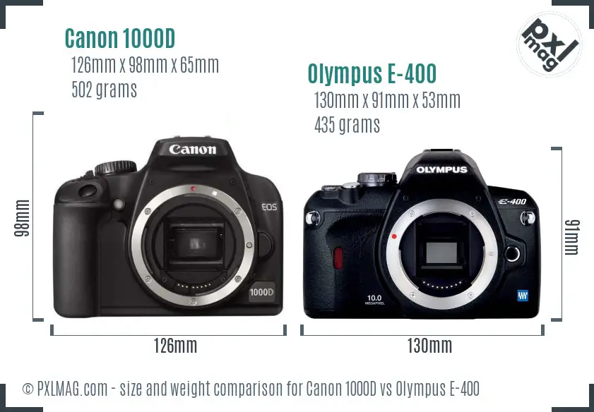 Canon 1000D vs Olympus E-400 size comparison