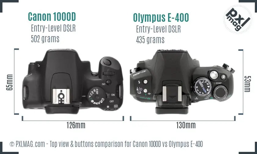 Canon 1000D vs Olympus E-400 top view buttons comparison