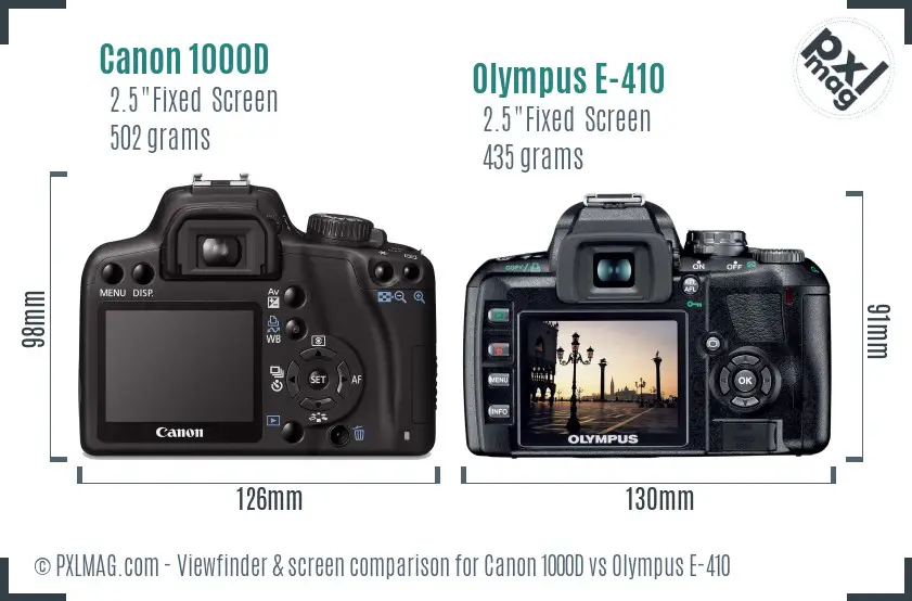 Canon 1000D vs Olympus E-410 Screen and Viewfinder comparison