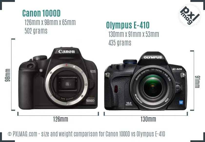 Canon 1000D vs Olympus E-410 size comparison