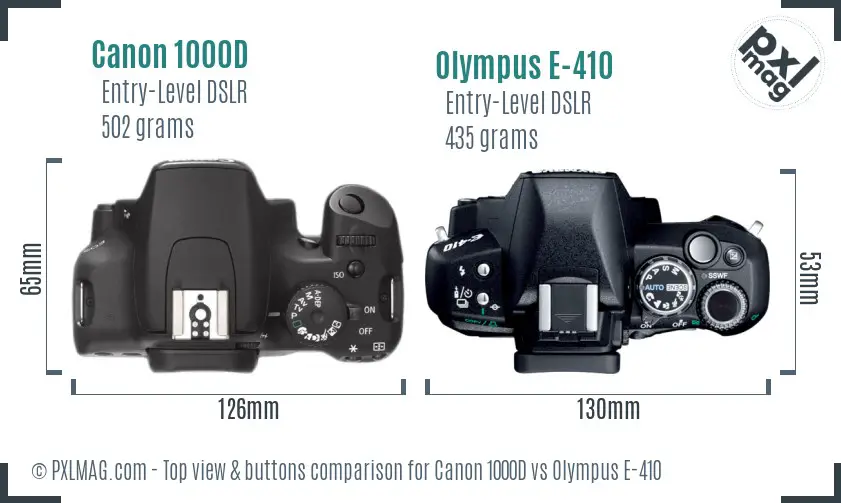 Canon 1000D vs Olympus E-410 top view buttons comparison