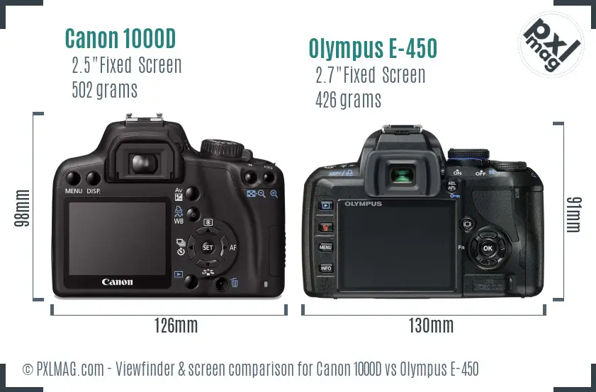 Canon 1000D vs Olympus E-450 Screen and Viewfinder comparison