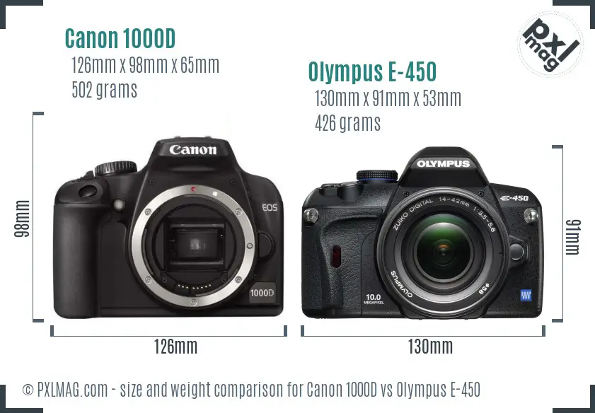 Canon 1000D vs Olympus E-450 size comparison