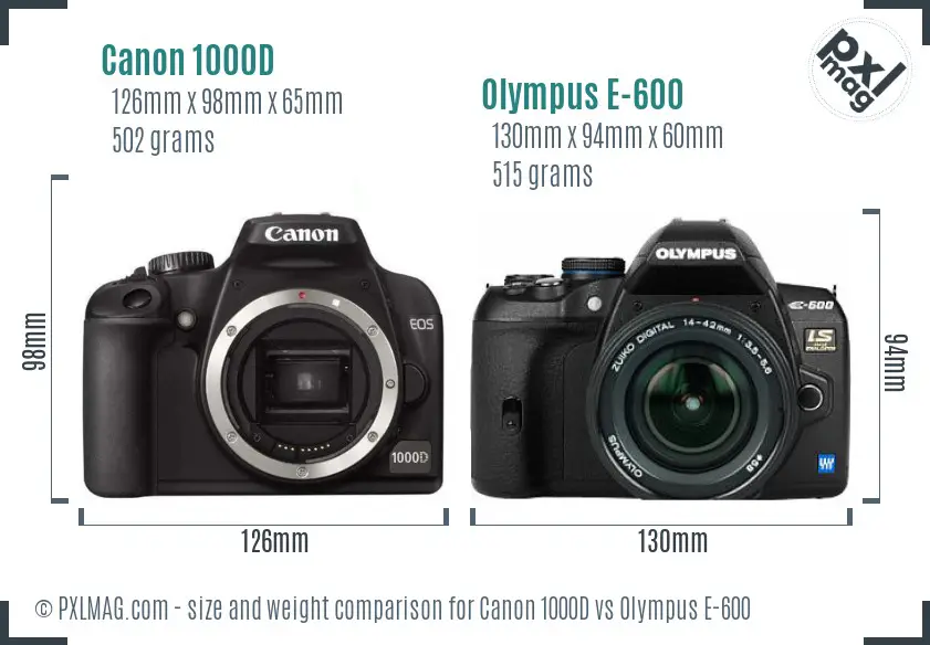 Canon 1000D vs Olympus E-600 size comparison