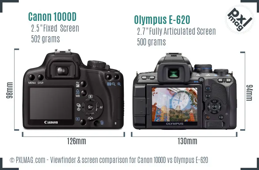 Canon 1000D vs Olympus E-620 Screen and Viewfinder comparison