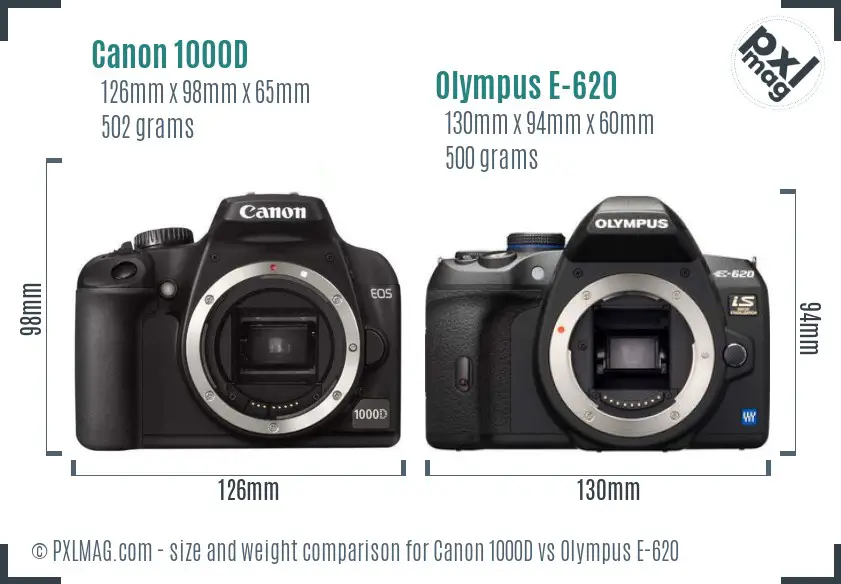 Canon 1000D vs Olympus E-620 size comparison