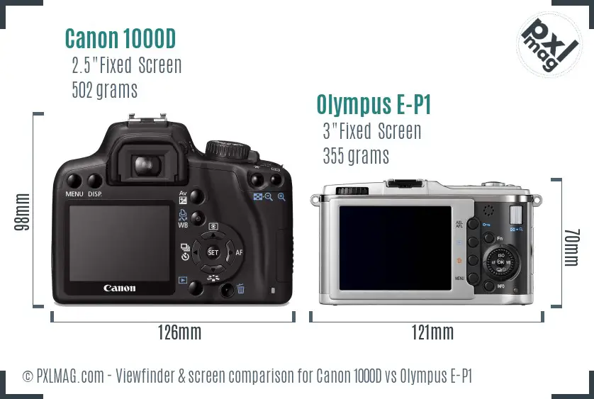 Canon 1000D vs Olympus E-P1 Screen and Viewfinder comparison