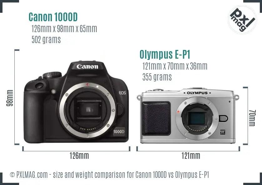 Canon 1000D vs Olympus E-P1 size comparison