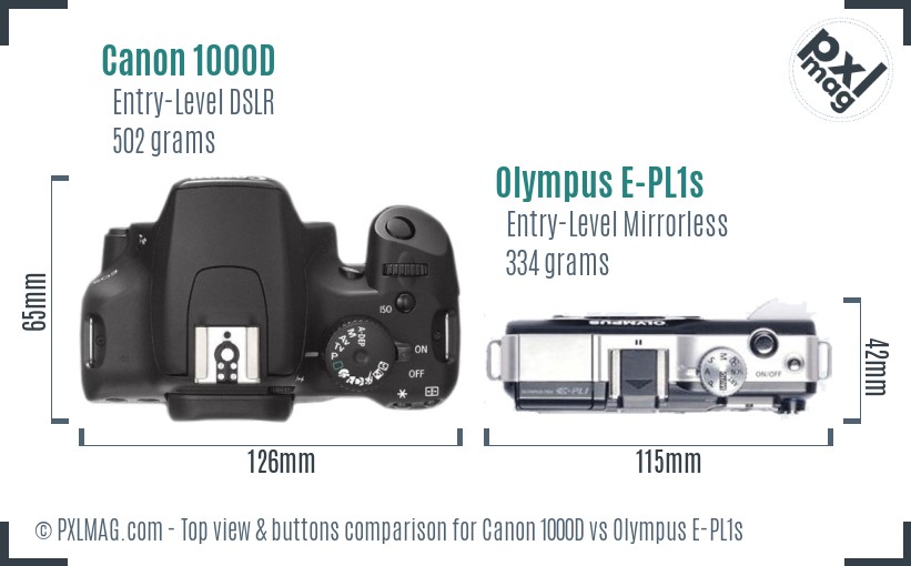 Canon 1000D vs Olympus E-PL1s top view buttons comparison