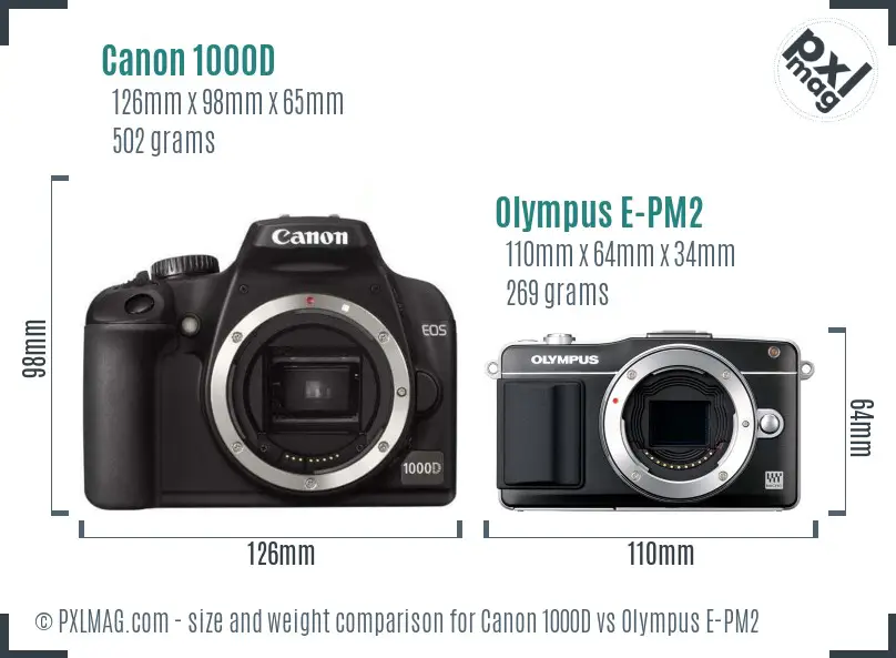Canon 1000D vs Olympus E-PM2 size comparison