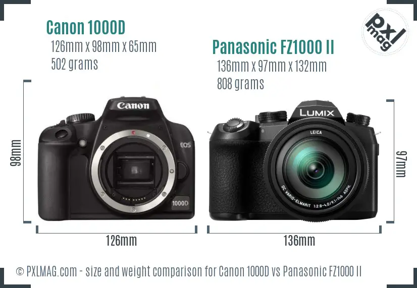 Canon 1000D vs Panasonic FZ1000 II size comparison Canon 1000D vs Panasonic FZ1000 II size comparison