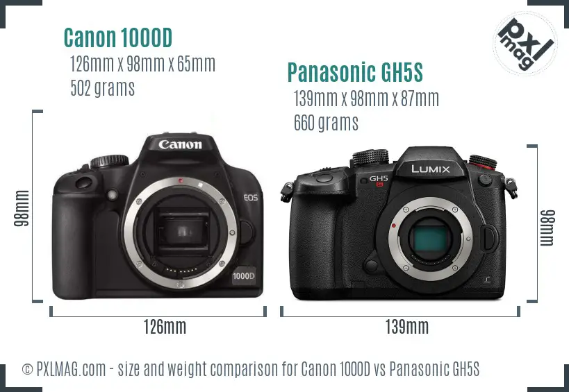 Canon 1000D vs Panasonic GH5S size comparison Canon 1000D vs Panasonic GH5S size comparison