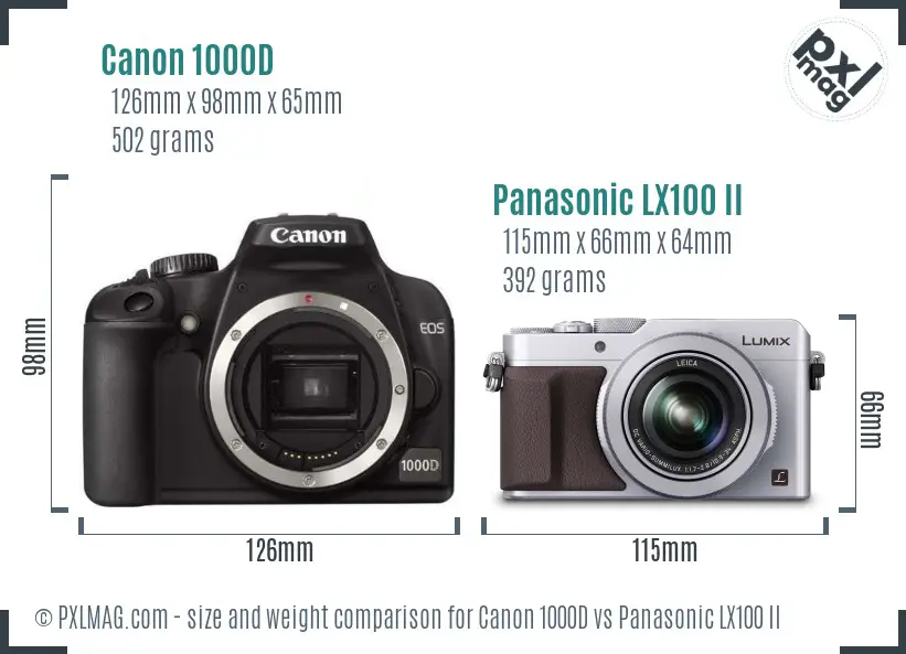 Canon 1000D vs Panasonic LX100 II size comparison