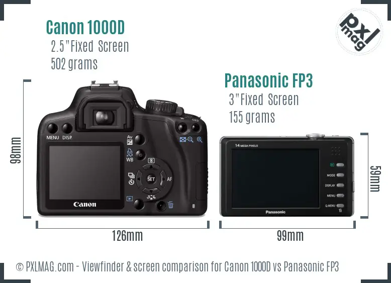 Canon 1000D vs Panasonic FP3 Screen and Viewfinder comparison Canon 1000D vs Panasonic FP3 Screen and Viewfinder comparison
