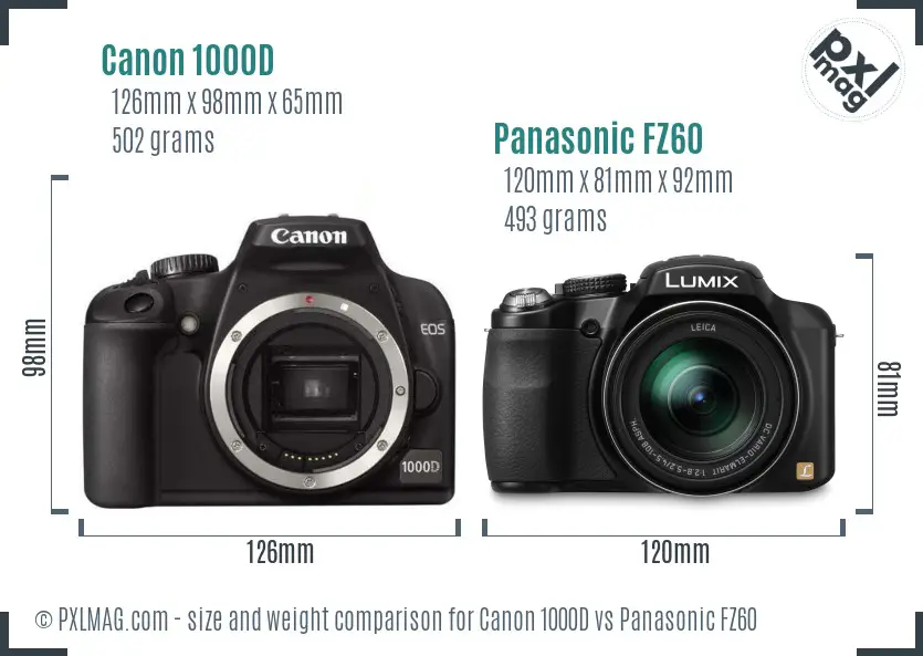 Canon 1000D vs Panasonic FZ60 size comparison