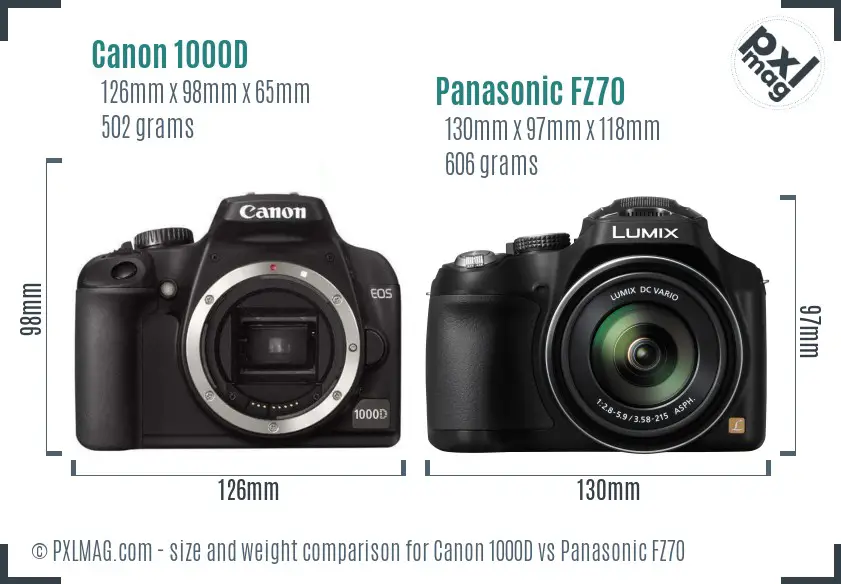 Canon 1000D vs Panasonic FZ70 size comparison Canon 1000D vs Panasonic FZ70 size comparison