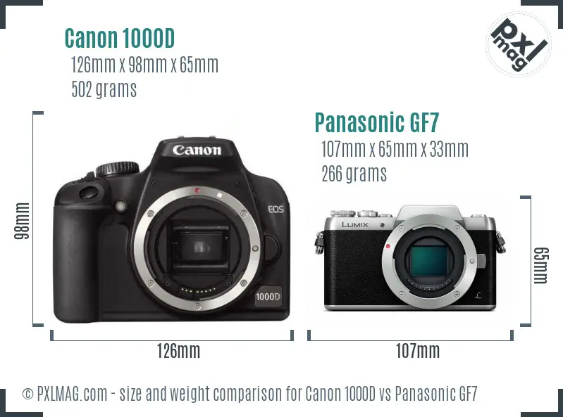 Canon 1000D vs Panasonic GF7 size comparison Canon 1000D vs Panasonic GF7 size comparison