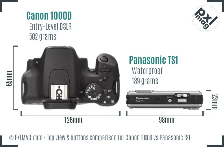 Canon 1000D vs Panasonic TS1 top view buttons comparison Canon 1000D vs Panasonic TS1 top view buttons comparison