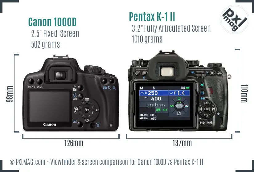 Canon 1000D vs Pentax K-1 II Screen and Viewfinder comparison Canon 1000D vs Pentax K-1 II Screen and Viewfinder comparison