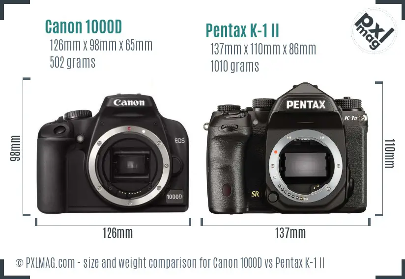 Canon 1000D vs Pentax K-1 II size comparison Canon 1000D vs Pentax K-1 II size comparison