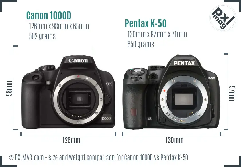Canon 1000D vs Pentax K-50 size comparison