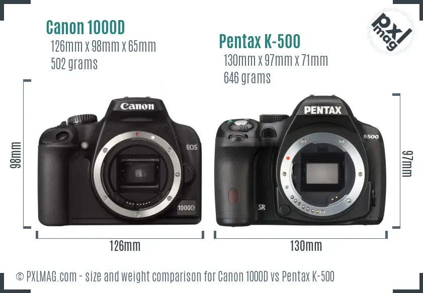 Canon 1000D vs Pentax K-500 size comparison