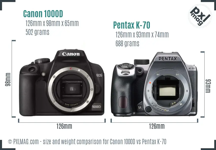 Canon 1000D vs Pentax K-70 size comparison
