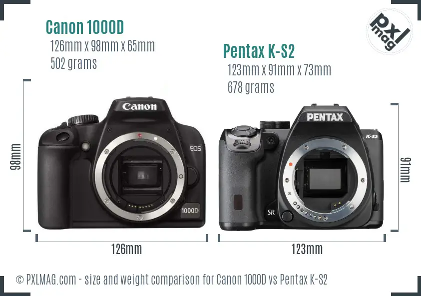 Canon 1000D vs Pentax K-S2 size comparison