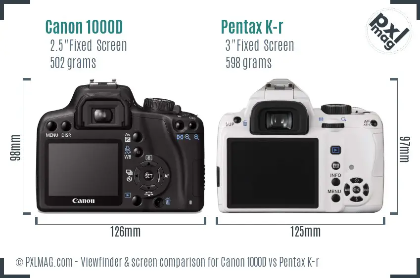 Canon 1000D vs Pentax K-r Screen and Viewfinder comparison