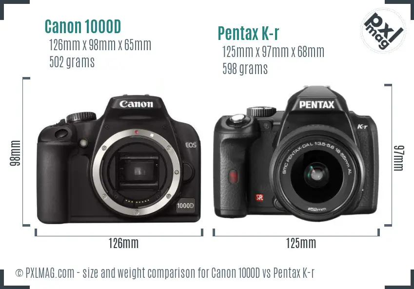 Canon 1000D vs Pentax K-r size comparison