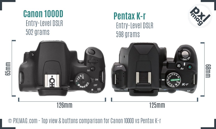 Canon 1000D vs Pentax K-r top view buttons comparison